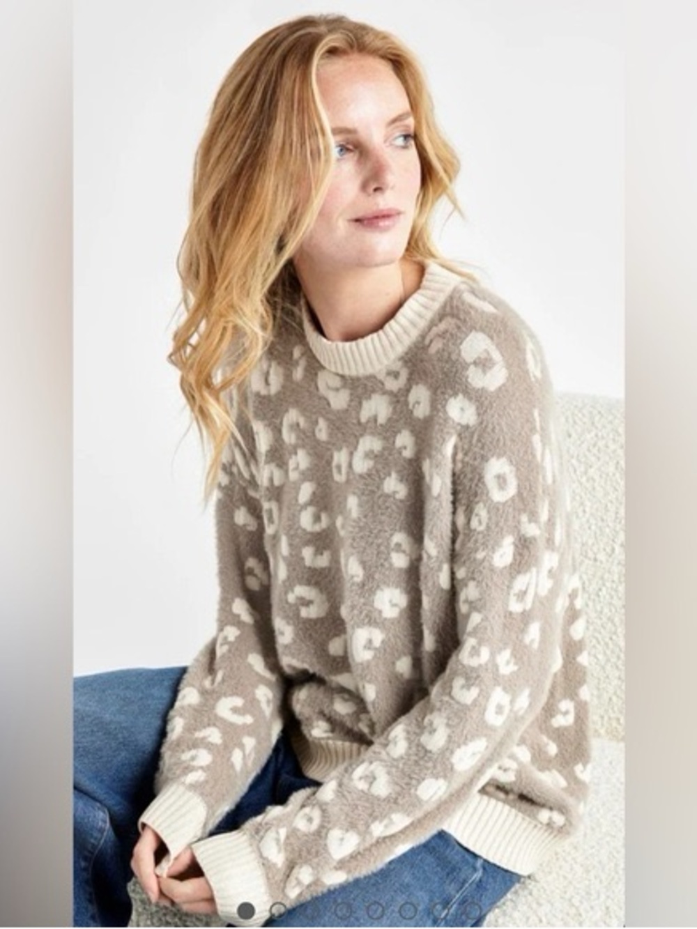 Splendid Beige & Cream Leopard-Print Crewneck Sweater